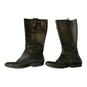 Enzo Angiolini Black Leather Riding Boots Womens 8.5 Zip Tall Knee High Shoes